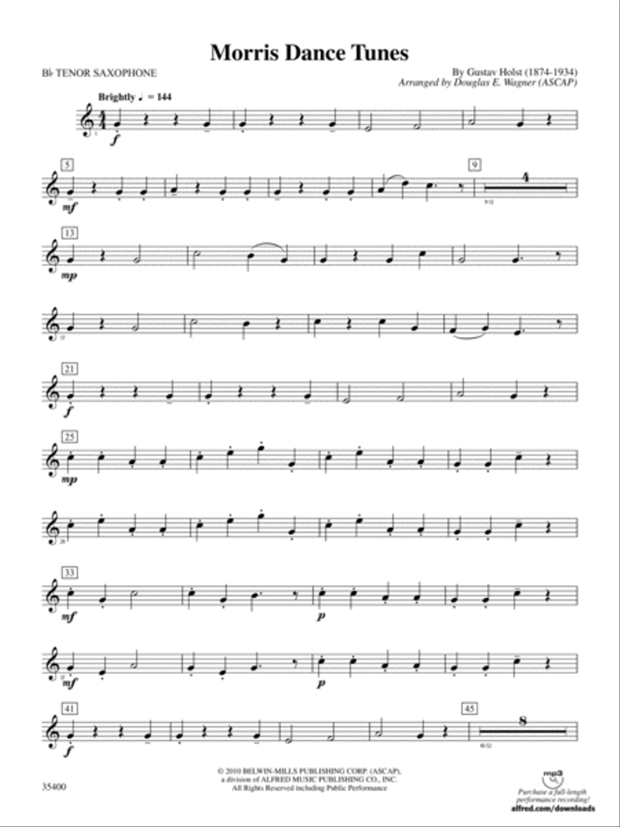 Morris Dance Tunes: B-flat Tenor Saxophone Concert Band scores gallery preview page 1
