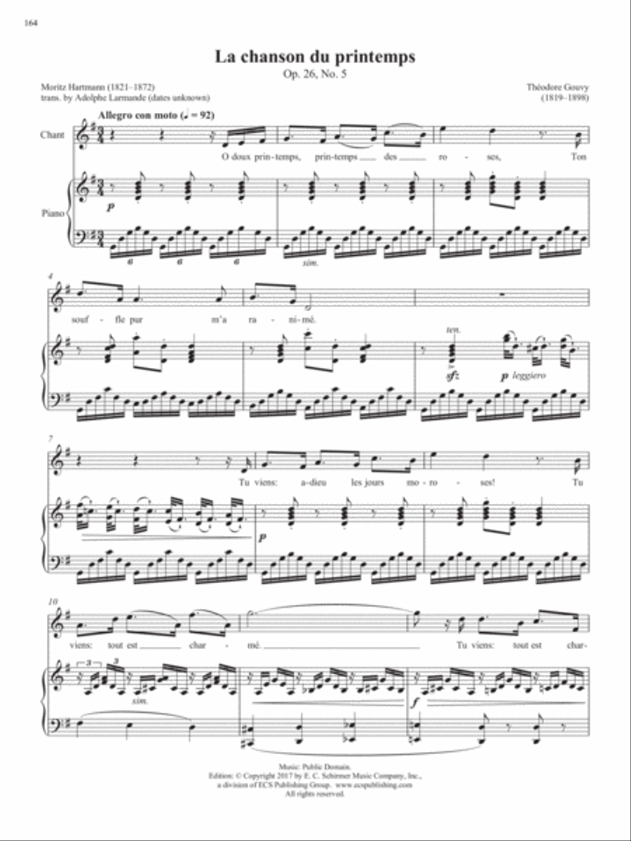 Op. 1, No. 5: La chanson du printemps from Songs of Gouvy, V2 Voice Solo scores gallery preview page 2