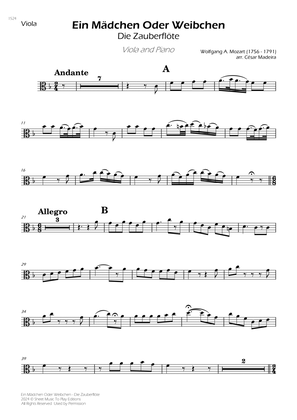 Ein Mädchen Oder Weibchen - Viola and Piano (Individual Parts)