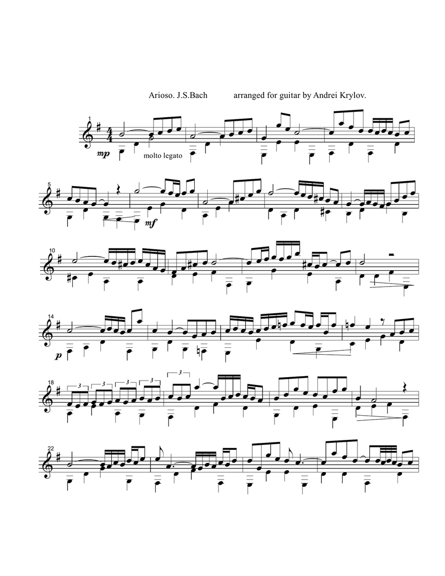 J.S.Bach - Arioso from Cantata BWV 156 - Adagio, arranged for classical guitar by Andrei Krylov Acoustic Guitar scores gallery preview page 1