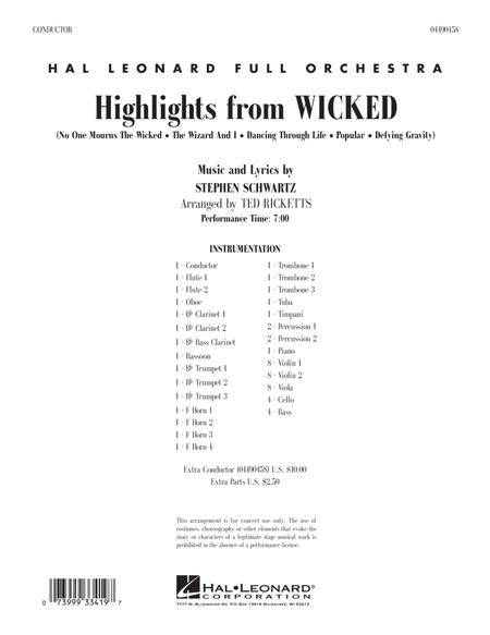Highlights from Wicked - Full Score