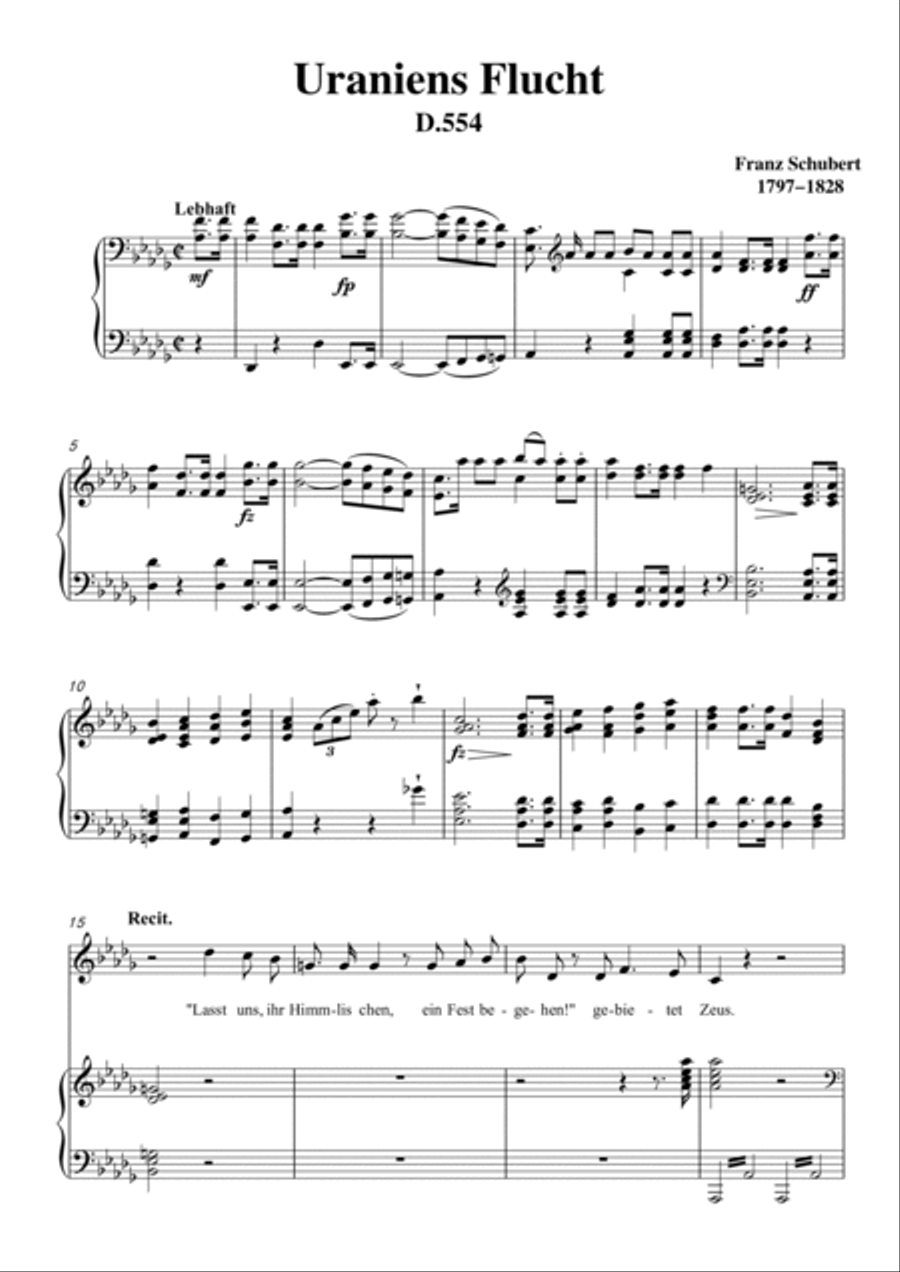 Schubert-Uraniens Flucht(Urania's Flight),D.554 in bD for Vocal and Piano Voice scores gallery preview page 2