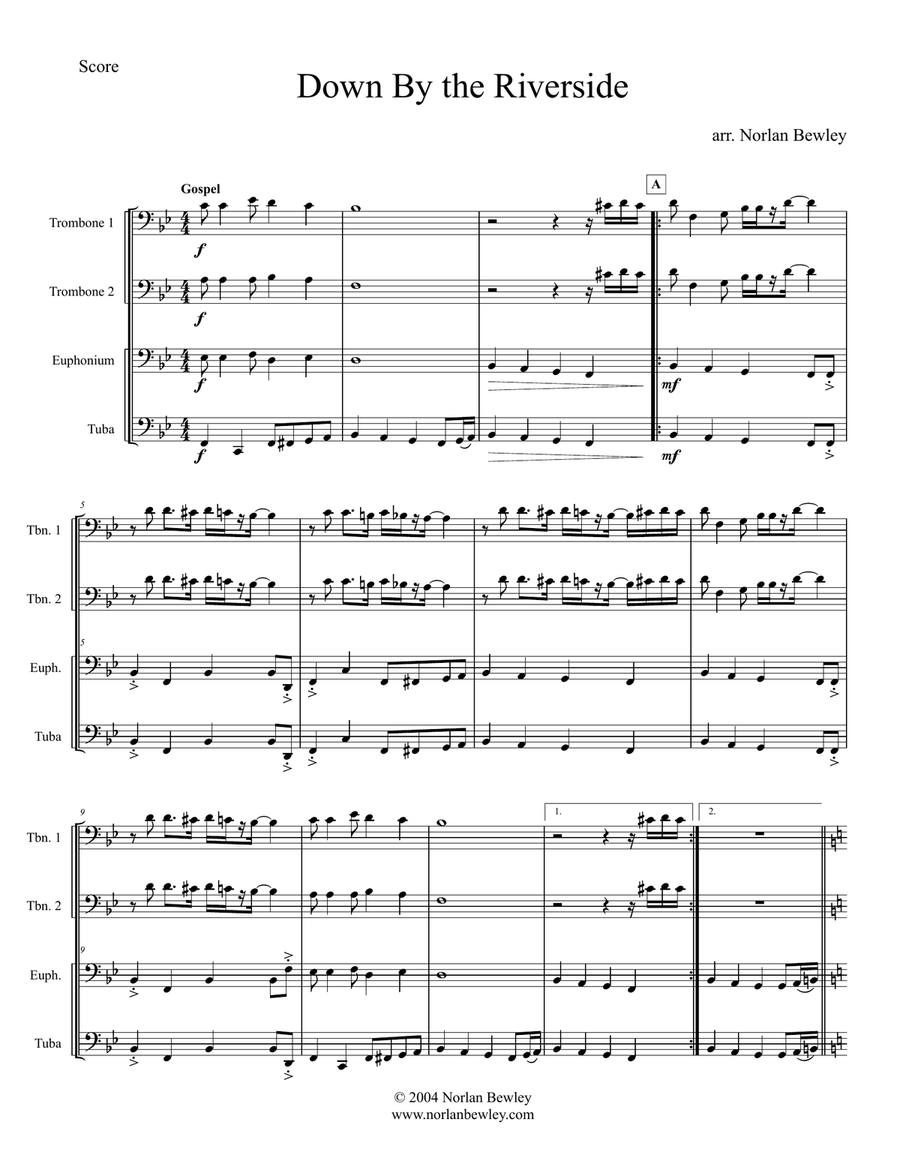Down By The Riverside - Low Brass Quartet Down By The Riverside - Low Brass Quartet Brass Quartet scores gallery preview page 1