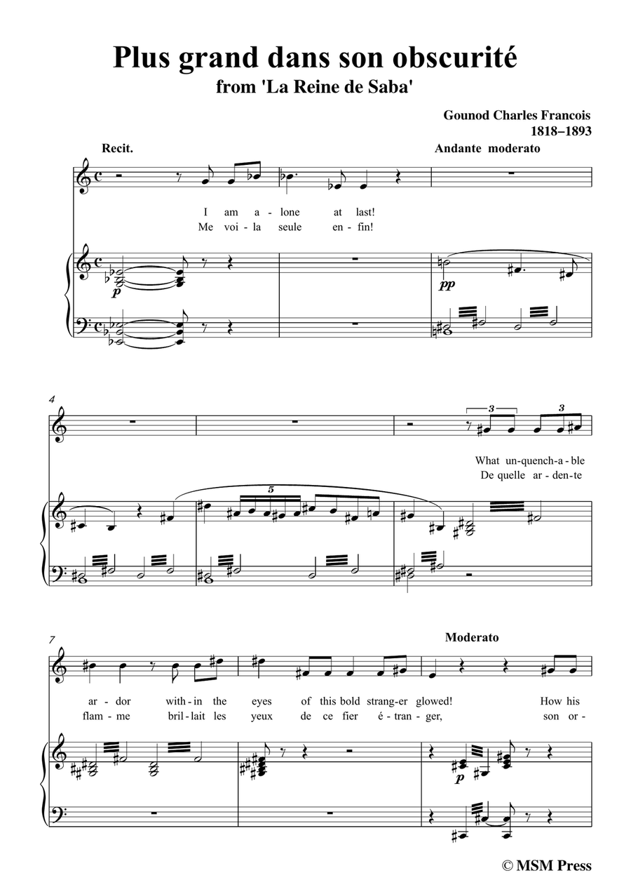 Gounod-Plus grand dans son obscurité,from 'La Reine de Saba',in a minor,for Voice and Piano Piano, Vocal scores gallery preview page 3