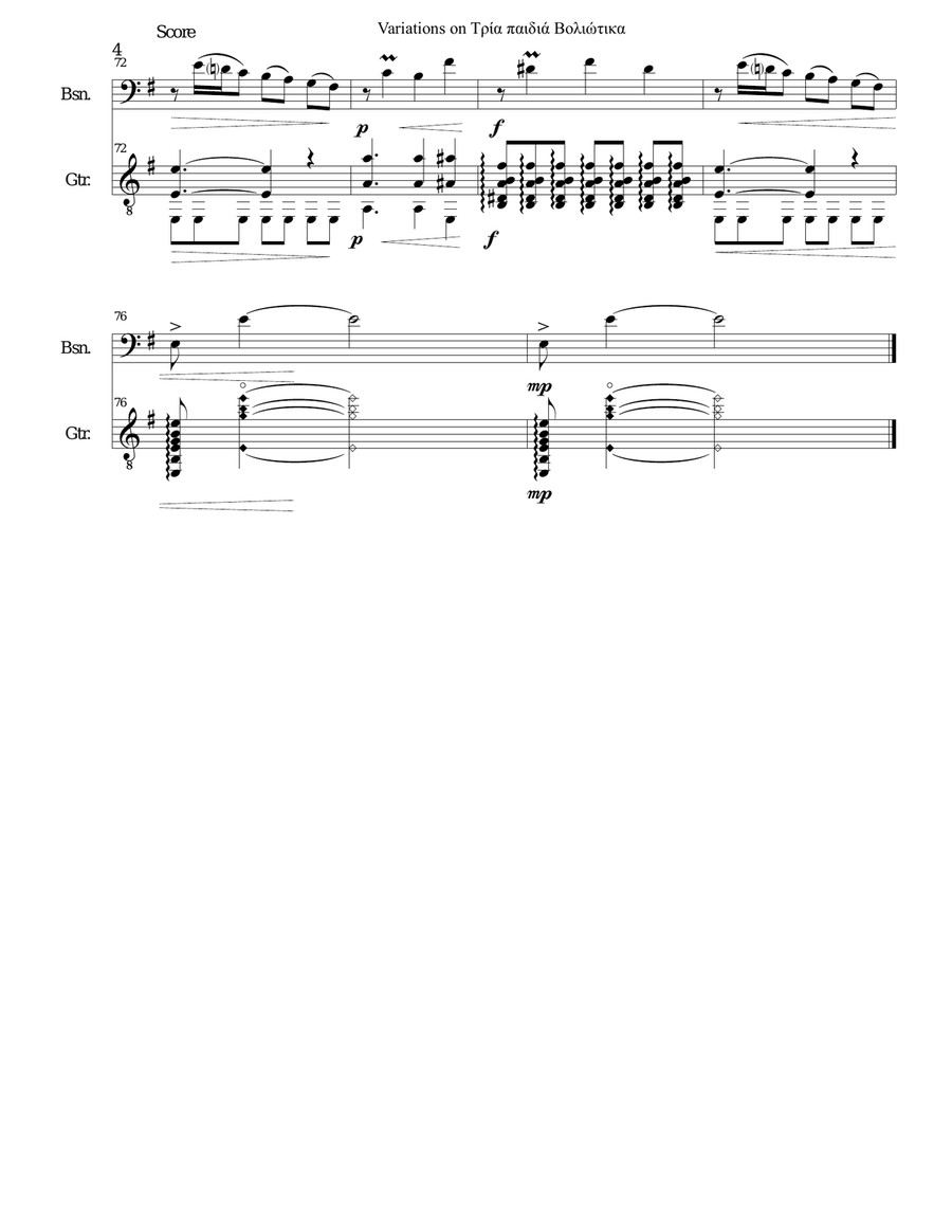 Variations on Tria paidia voliotika (Three young men from Volos) for bassoon and guitar Bassoon scores gallery preview page 4