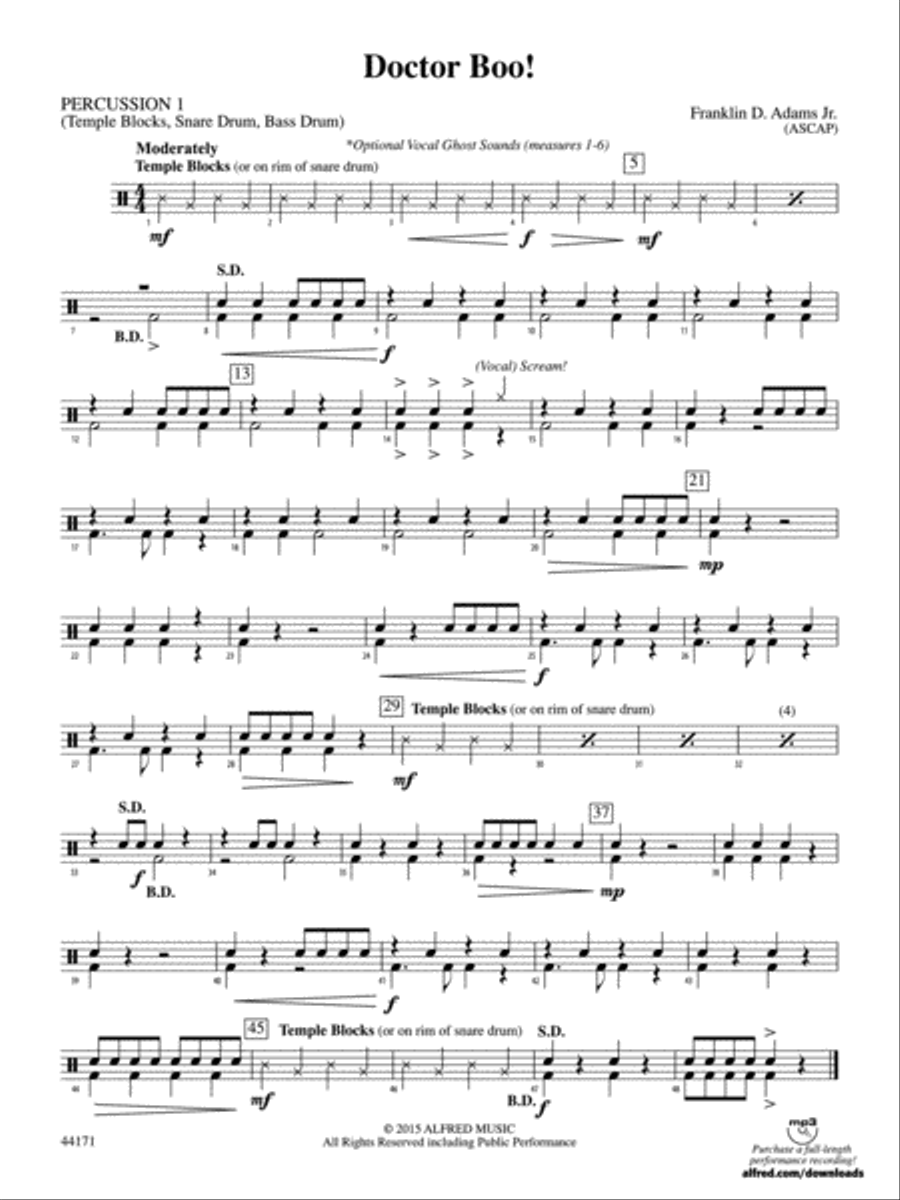 Doctor Boo!: 1st Percussion Concert Band scores gallery preview page 1