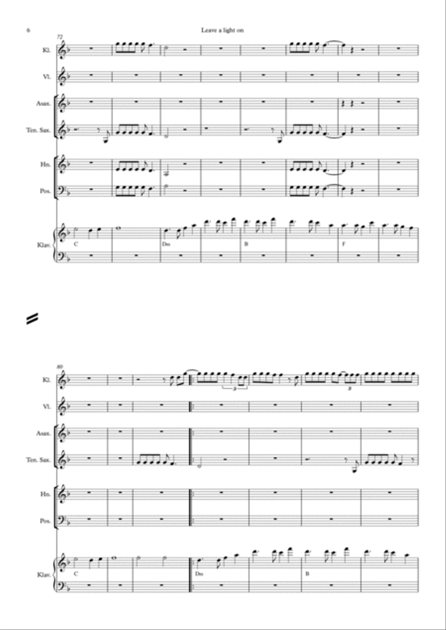Leave A Light On Concert Band scores gallery preview page 6