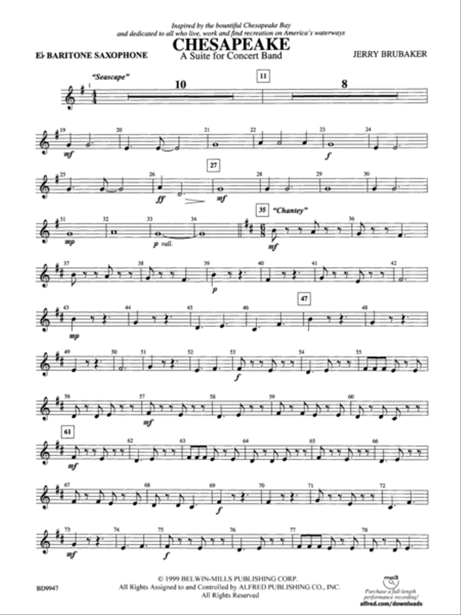 Chesapeake: E-flat Baritone Saxophone Concert Band scores gallery preview page 1