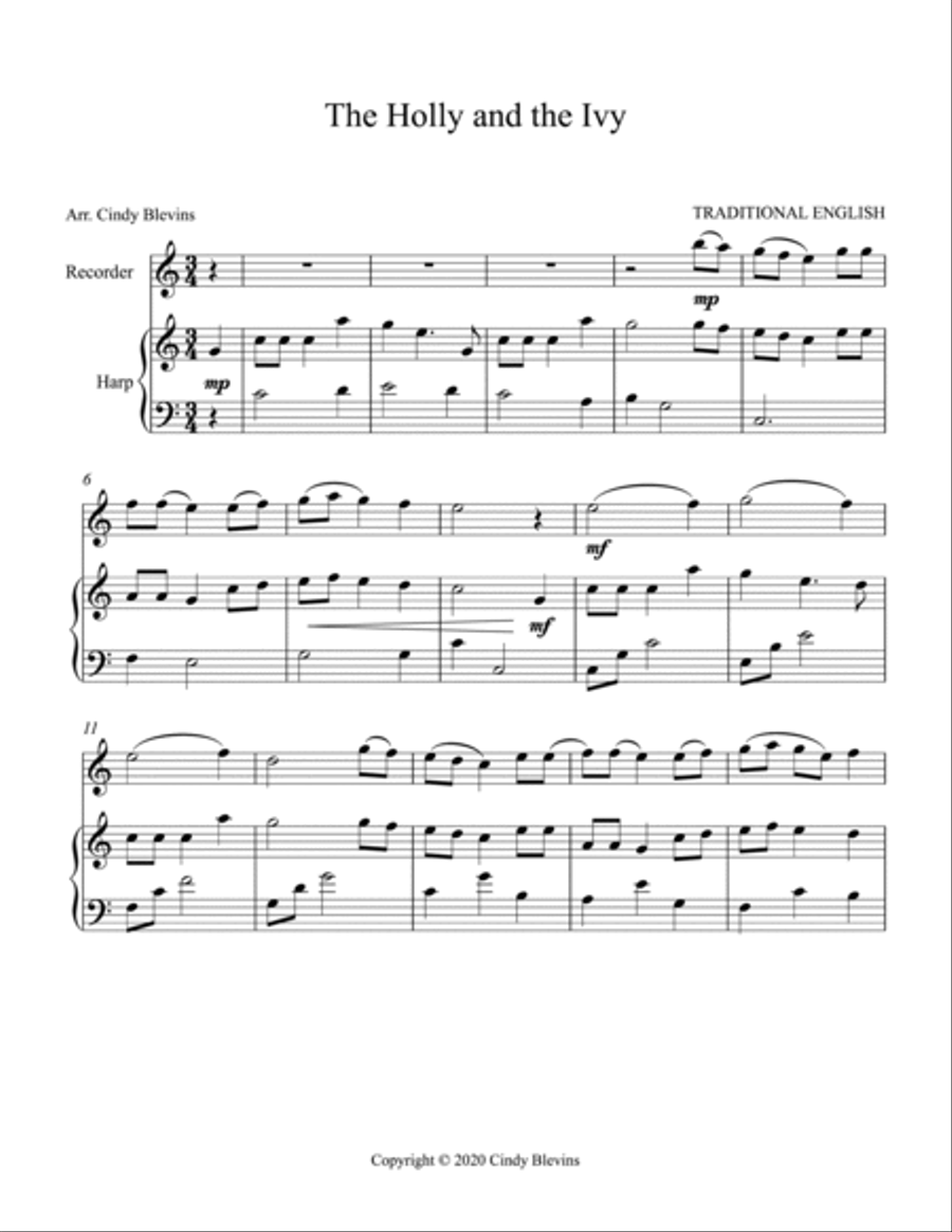 The Holly and the Ivy, Harp and Recorder Recorder scores gallery preview page 2