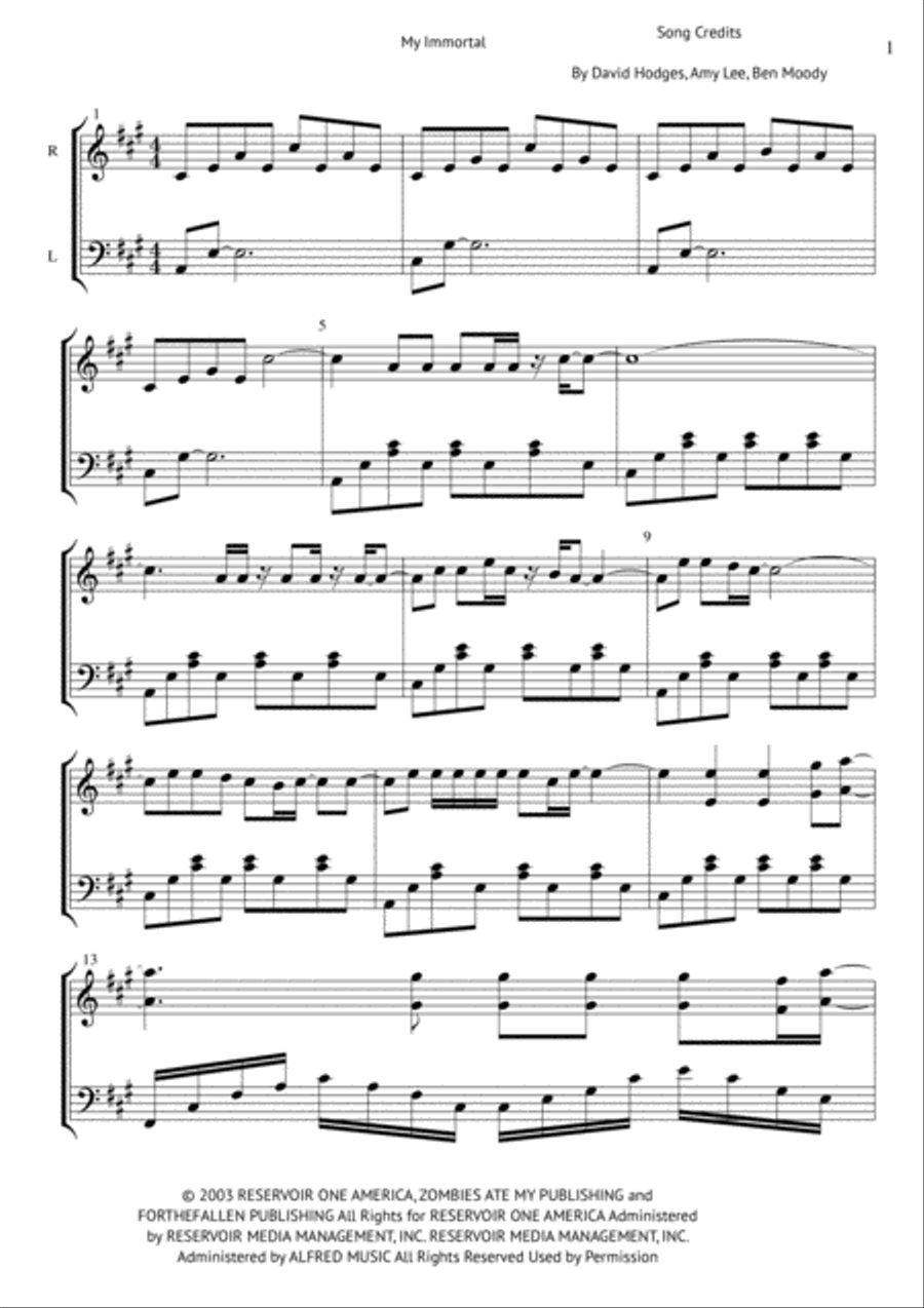 My Immortal Piano Solo scores gallery preview page 1