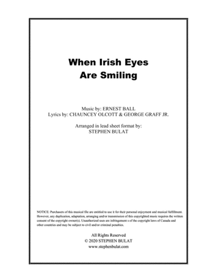 When Irish Eyes Are Smiling - Lead sheet (melody, lyrics & chords) in original key of D