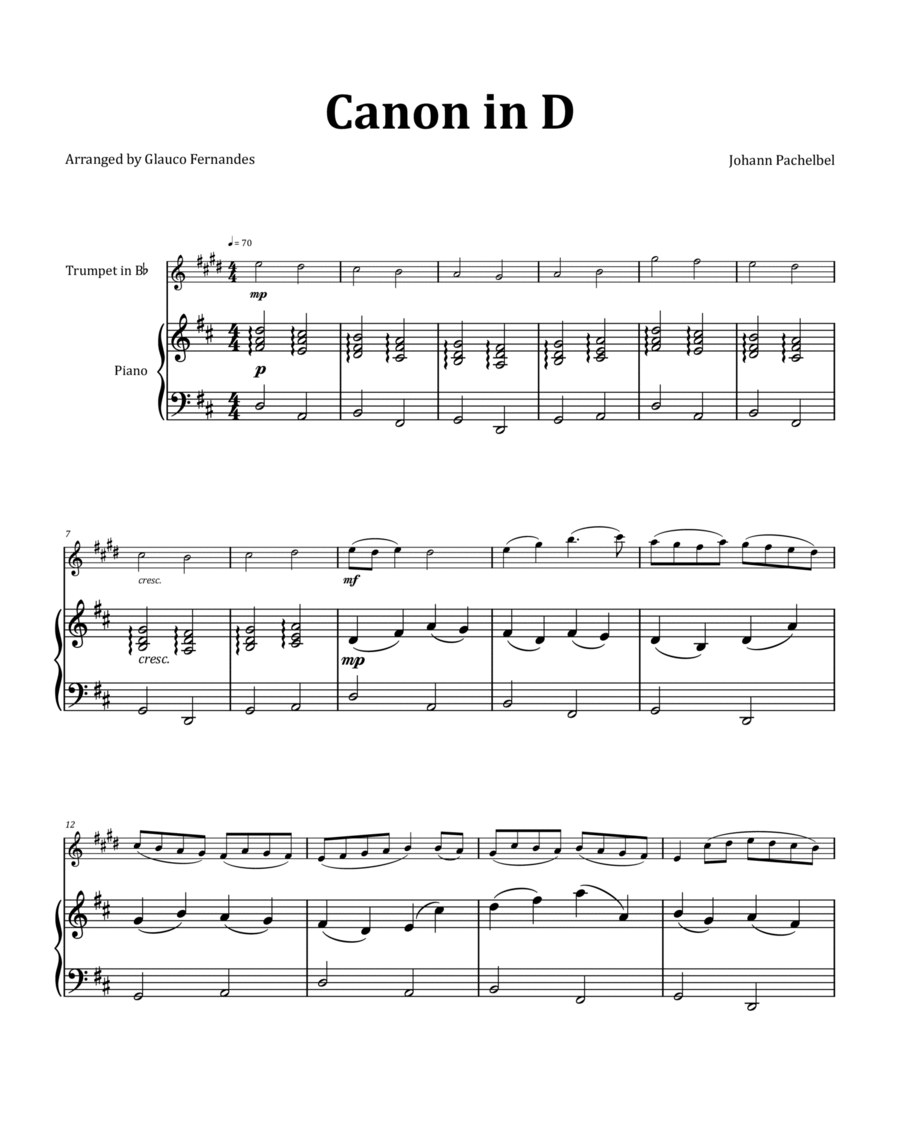 Canon by Pachelbel - Trumpet & Piano image number null