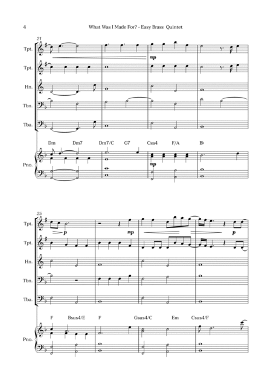 What Was I Made For? Brass Quintet scores gallery preview page 4
