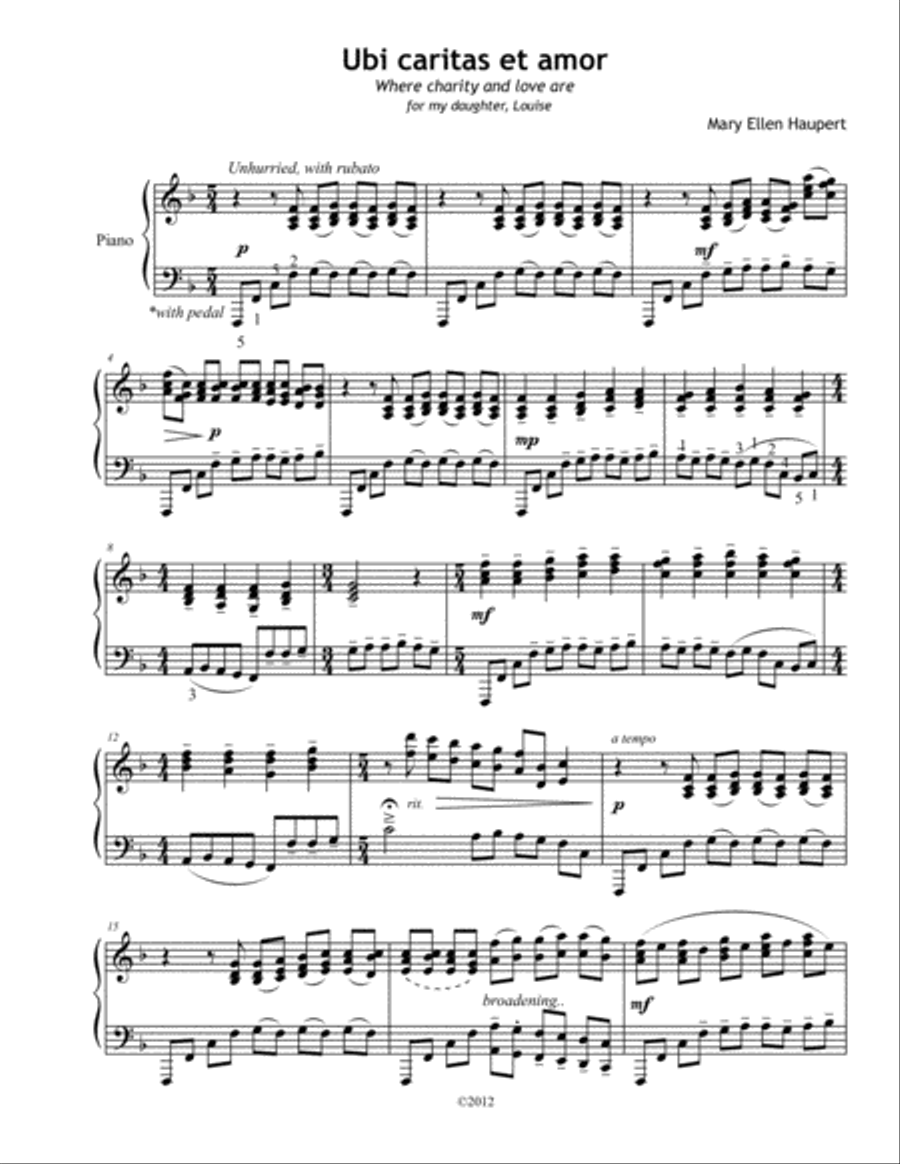 Ubi caritas et amor Piano Solo scores gallery preview page 1