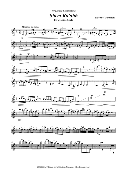 David W. Solomons: Shem Ru’ahh for clarinet solo