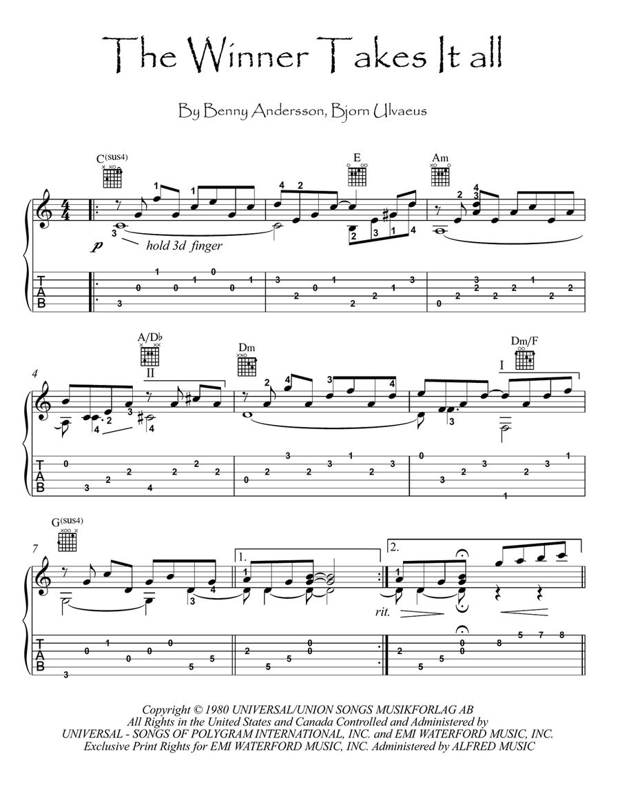The Winner Takes It All Acoustic Guitar scores gallery preview page 1