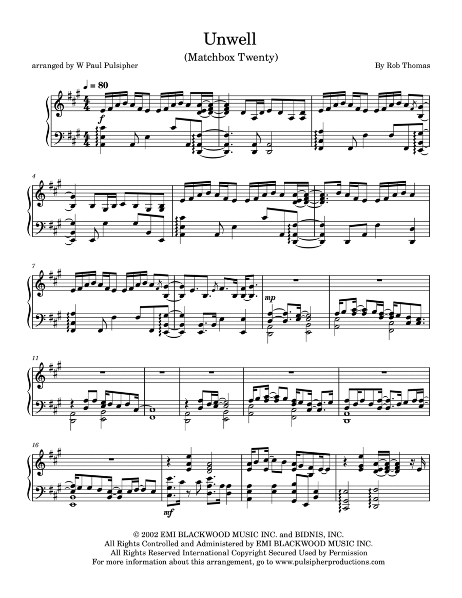 Unwell Unwell Piano Solo scores gallery preview page 1