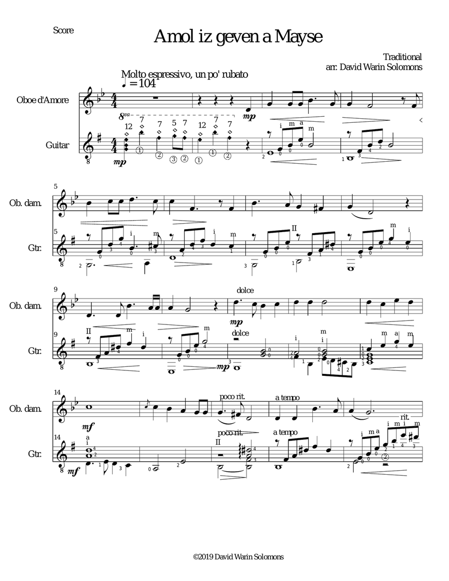 Amol iz geven a Mayse for oboe d'amore and classical guitar Oboe scores gallery preview page 1