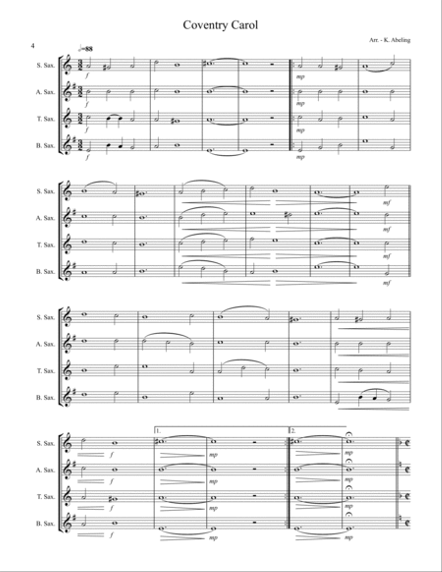 20 Traditional Christmas Carols Volume I (for Saxophone Quartet SATB or AATB) Saxophone Quartet scores gallery preview page 5