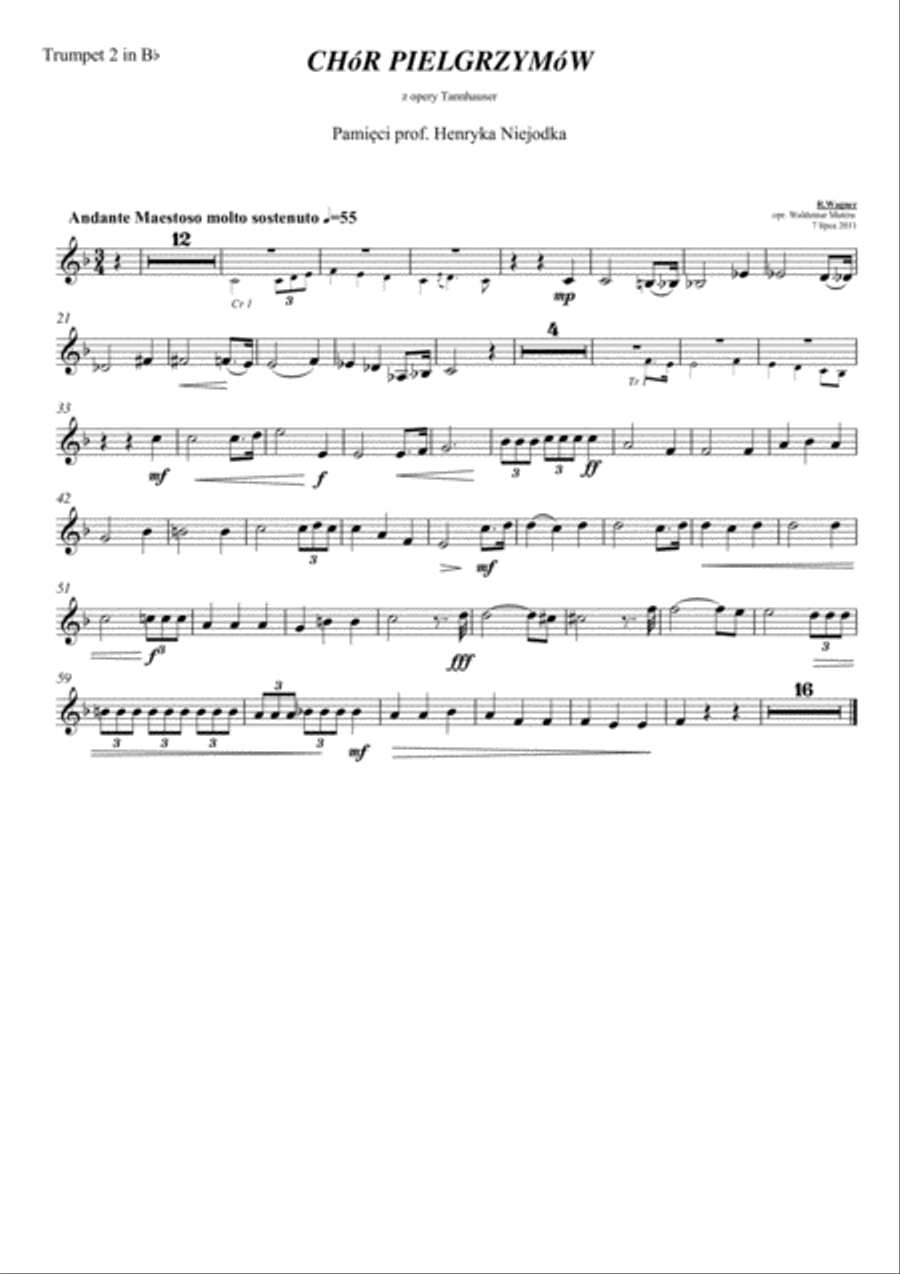 Richard Wagner - Pilgrim's Choir from Tannhauser - for Brass Choir (4 Tr, 2 Cr, 3 Trbn, 2 Tb) TB scores gallery preview page 2