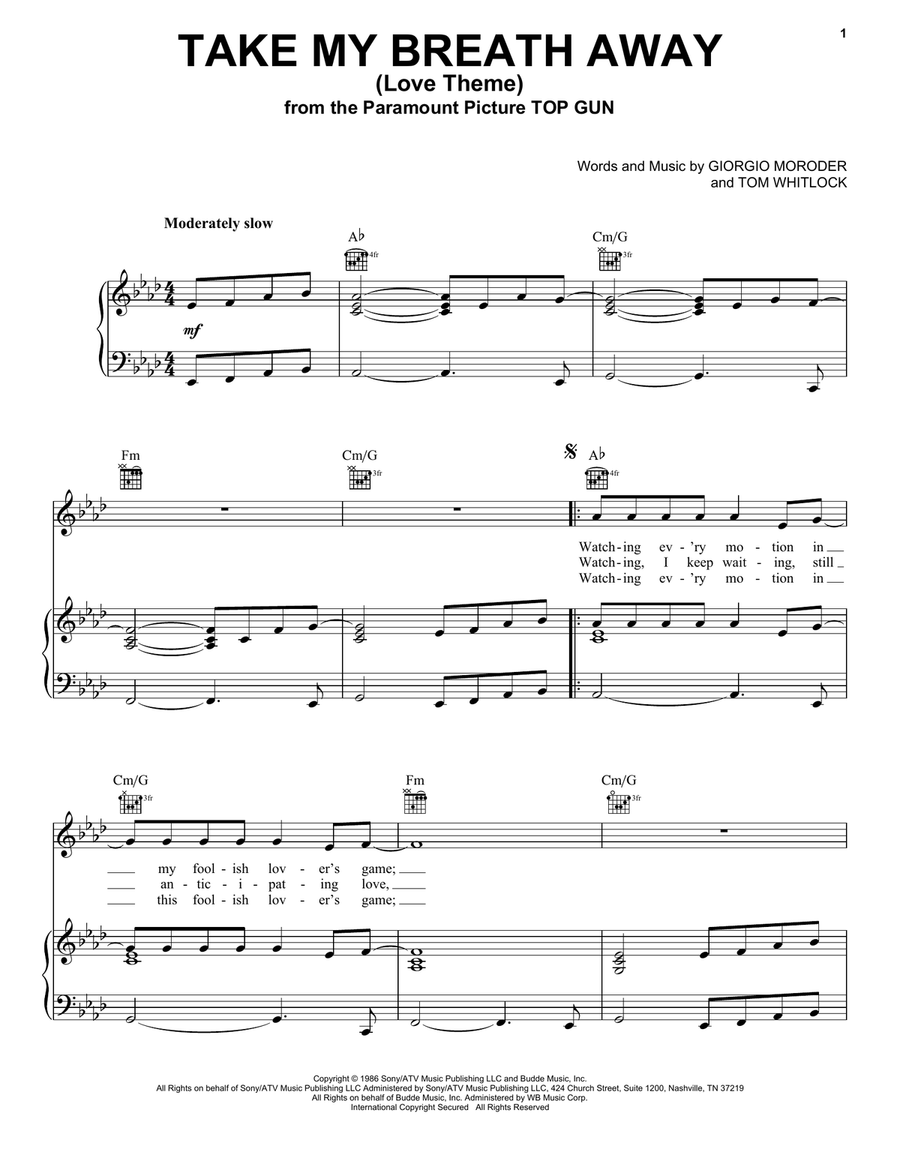Take My Breath Away (Love Theme) Acoustic Guitar scores gallery preview page 1