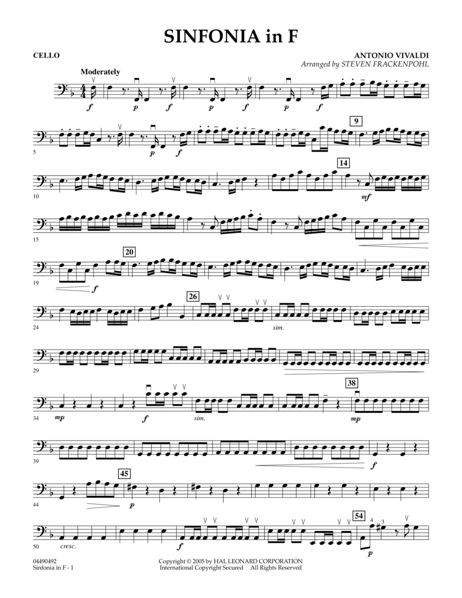 Sinfonia In F - Cello