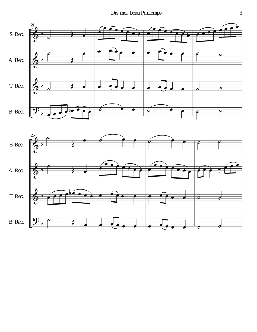 Dis-moi, beau printemps (Tell me, lovely Spring) for recorder quartet Dis-moi, beau printemps (Tell me, lovely Spring) for recorder quartet Small Ensemble scores gallery preview page 3