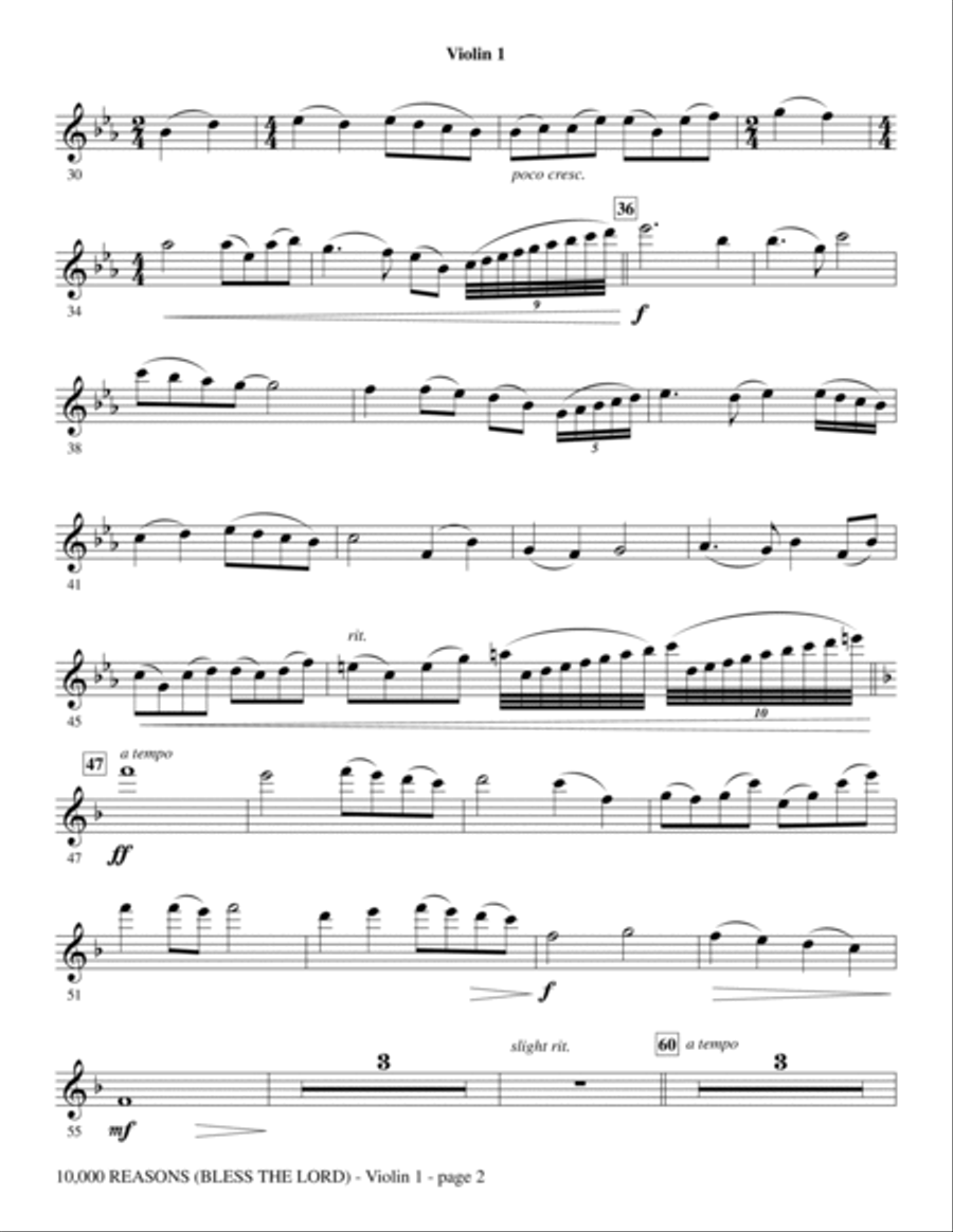 10,000 Reasons (Bless The Lord) - Violin 1 Choir scores gallery preview page 2