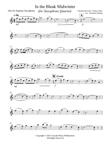 In the Bleak Midwinter (for Saxophone Quartet SATB or AATB) image number null