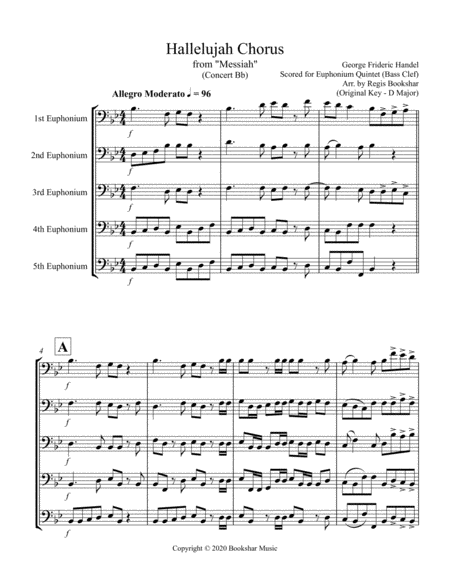 Hallelujah (from "Messiah") (Bb) (Euphonium Quintet - Bass Clef)