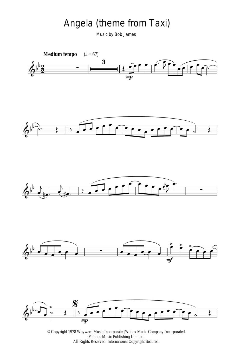Angela (theme from Taxi) Clarinet Solo scores gallery preview page 1