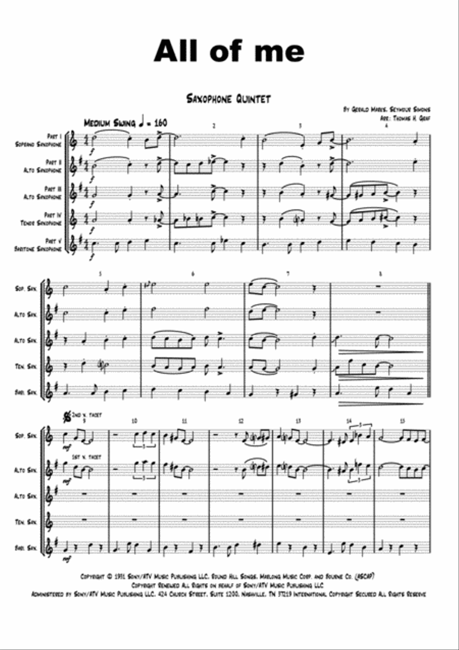 All Of Me Saxophone Quintet scores gallery preview page 1