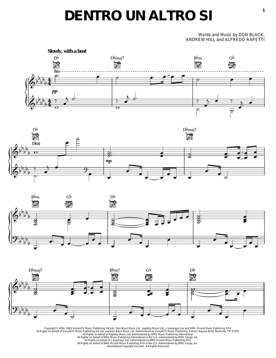 Dentro Un Altro Si Piano, Vocal, Guitar scores gallery preview page 1