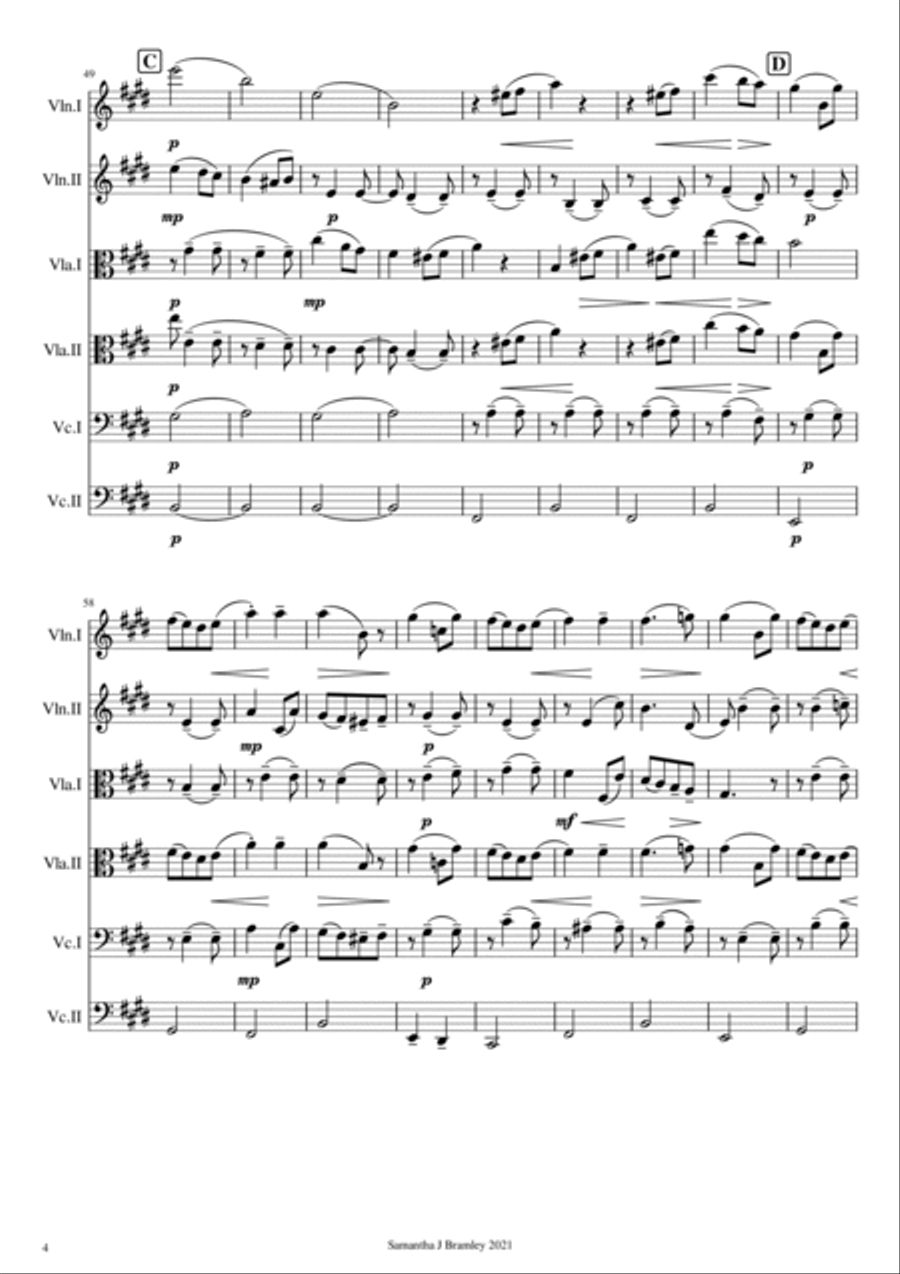 Salut d'Amour for string sextet Set of Parts scores gallery preview page 4