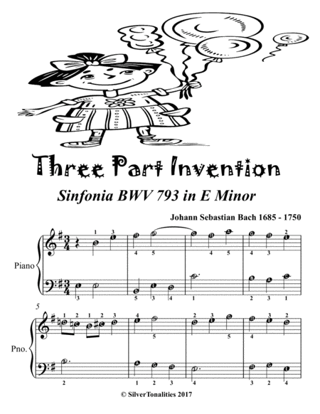 Three Part Invention Sinfonia BWV 793 in E Minor Easiest Piano Sheet Music 2nd Edition