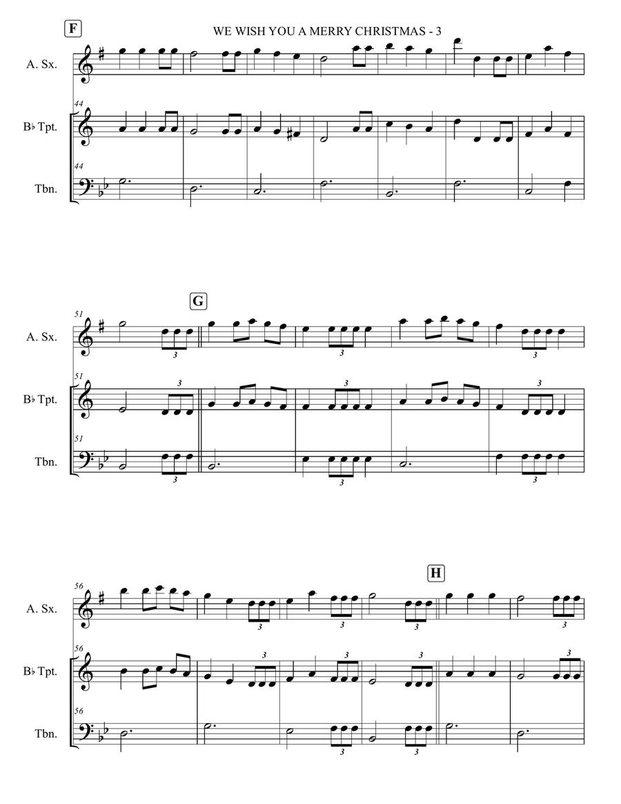 We Wish You A Merry Christmas - Alto Sax, Trumpet, Trombone (Trio) Small Ensemble scores gallery preview page 4