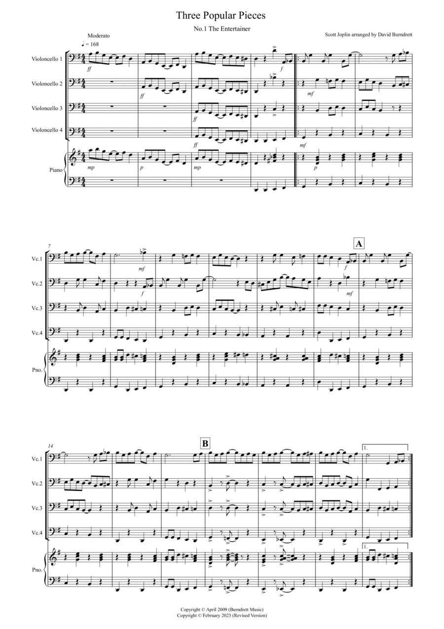 3 Popular Pieces for Cello Quartet Cello scores gallery preview page 1