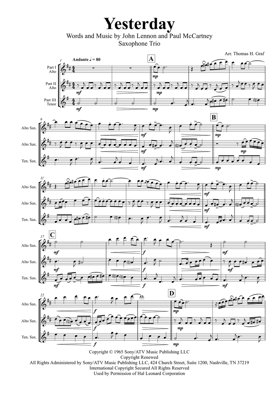 Yesterday Woodwind Trio scores gallery preview page 1