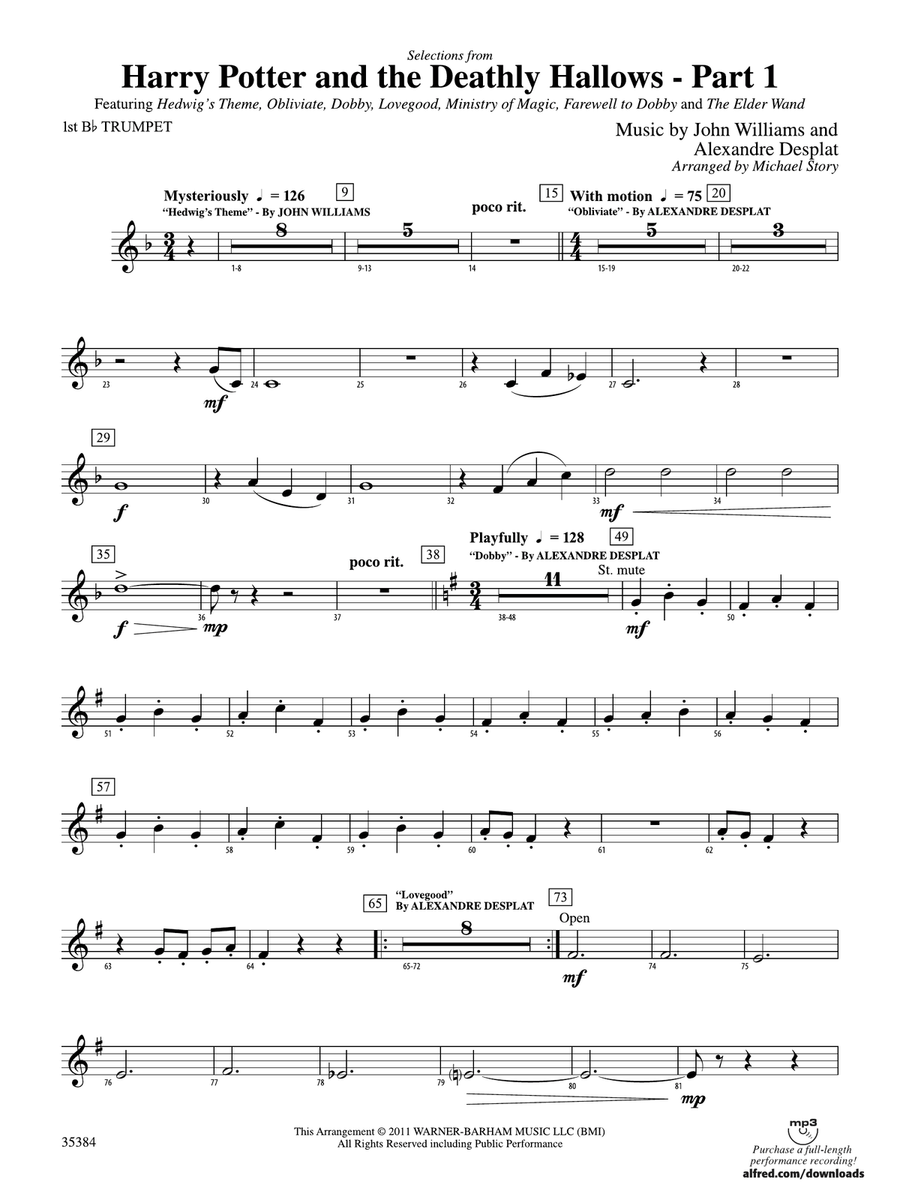 Harry Potter and the Deathly Hallows, Part 1, Selections from: 1st B-flat Trumpet