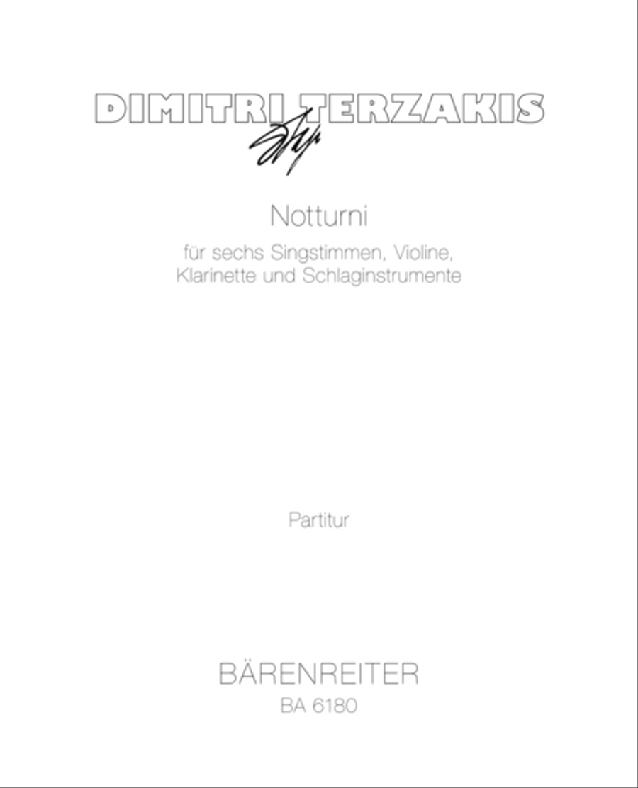 Notturni for Six Voices, Violin, Clarinet and Percussion (1976) Voice scores gallery preview page 1