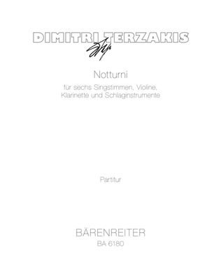 Book cover for Notturni for Six Voices, Violin, Clarinet and Percussion (1976)