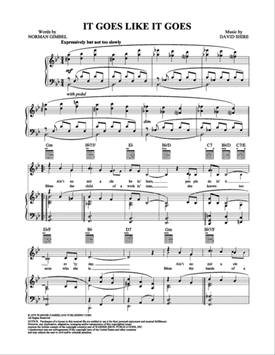 It Goes Like It Goes Piano, Vocal, Guitar scores gallery preview page 1