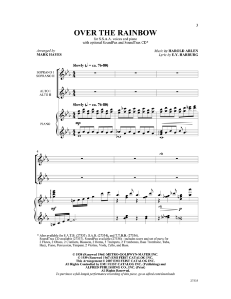 Over the Rainbow by Harold Arlen Choir - Sheet Music