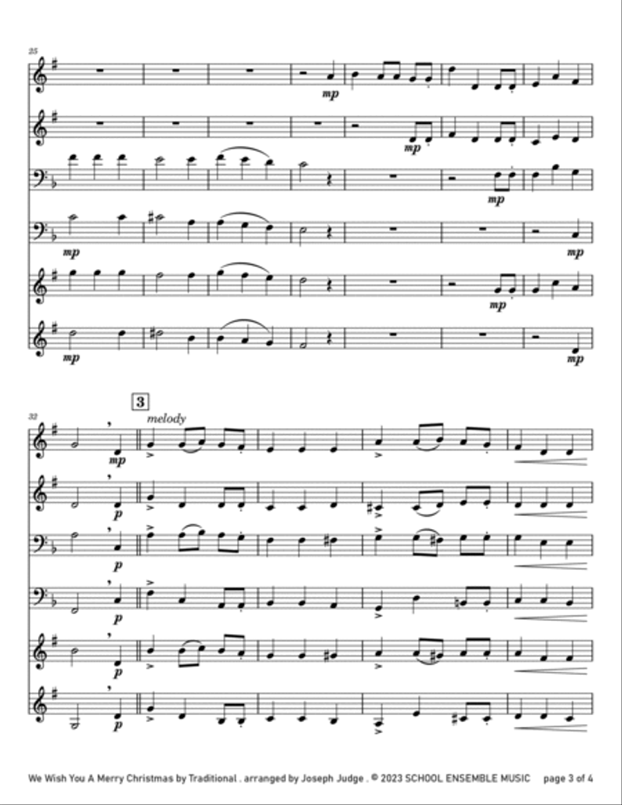 We Wish You A Merry Christmas for Brass Quartet in Schools Brass Quartet scores gallery preview page 3