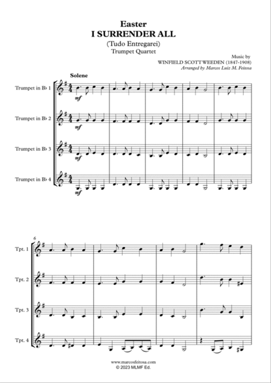 I Surrender All (Tudo Entregarei) - Trumpet Quartet Brass Quartet scores gallery preview page 3