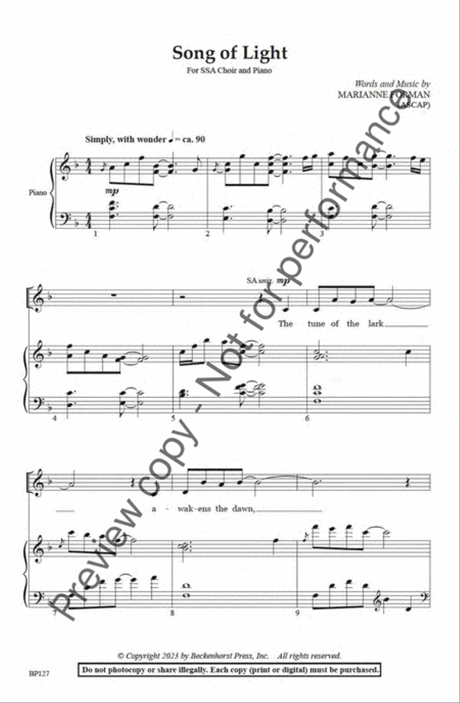 Song of Light - SSA SSA scores gallery preview page 2