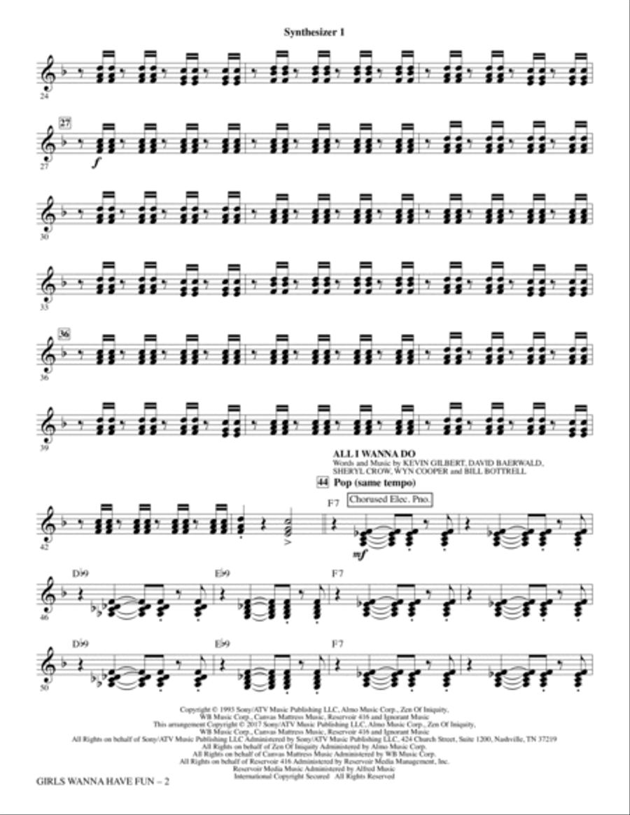 Girls Wanna Have Fun (Medley) - Synth 1 Choir scores gallery preview page 2