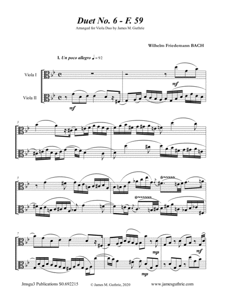 WF Bach: Duet No. 6 for Viola Duo image number null