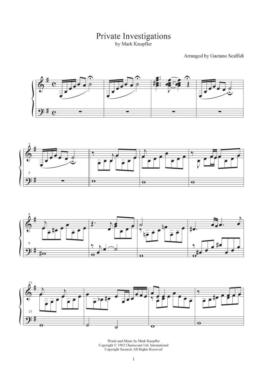 Private Investigations Piano Solo scores gallery preview page 1