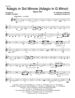 Book cover for Adagio In Sol Minore (Adagio in G Minor) (arr. Audrey Snyder) - Violin 2